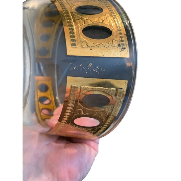 Vintage Set of 2 Signed Culver Antigua Glass Dip Bowls 5” Crackled Gold - Picture 5 of 11